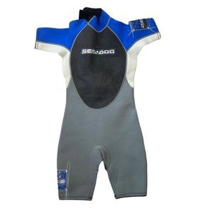 SEA DOO BRP Junior Shorty Wetsuit Blue/Black/Gray Size 12 - Pre-Owned